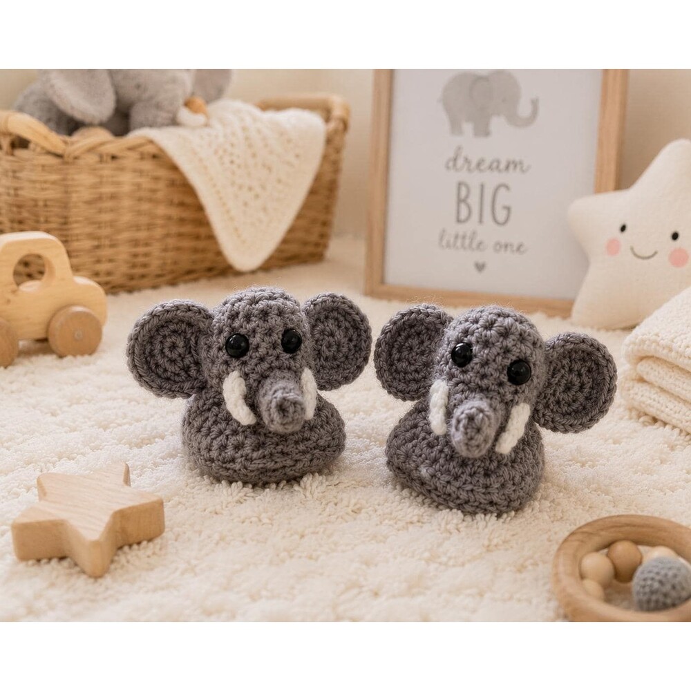 Handmade Crochet Elephant Baby Booties, Felt Lined Newborn Slippers (0-3 Months)